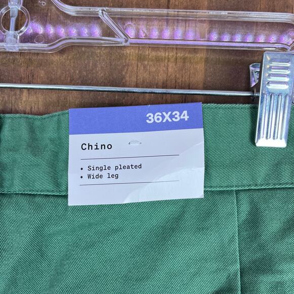 Houston White Mens Pants Green Chinos Single Pleated Wide Leg 100% Cotton 36x34 - Picture 11 of 12